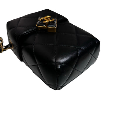 Used CHANEL Lambskin Leather Plexi Box Shoulder Bag Black GHW