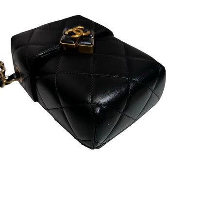 Used CHANEL Lambskin Leather Plexi Box Shoulder Bag Black GHW