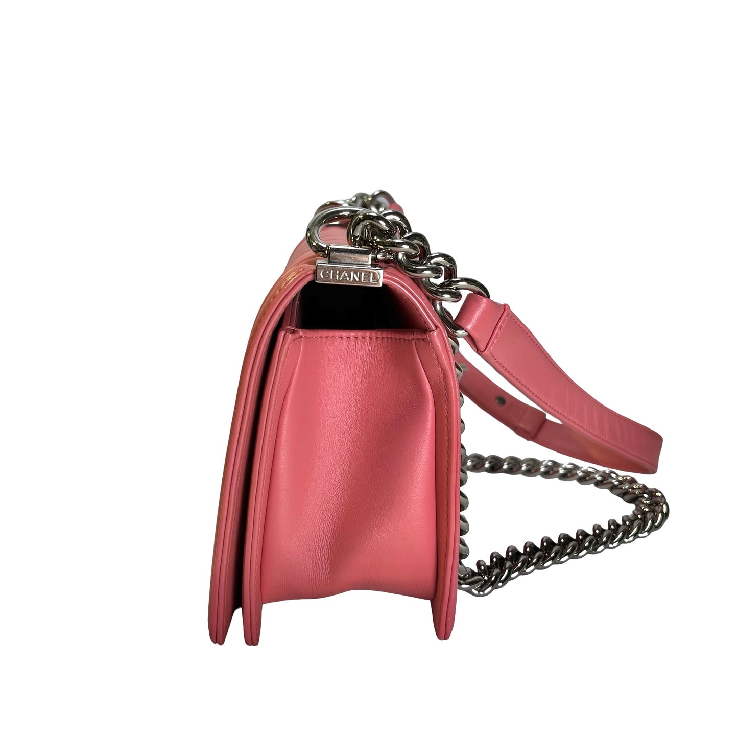CHANEL Lambskin Boy Shoulder Bag Pink PHW