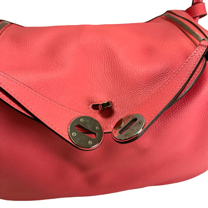 Used HERMES Leather Lindy Handbag Pink