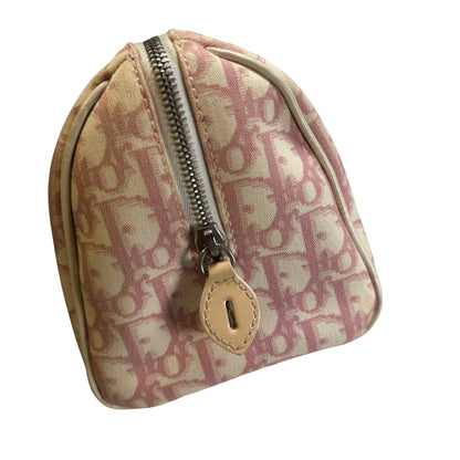 Used DIOR Canvas Trotter Boston Handbag Pink PHW