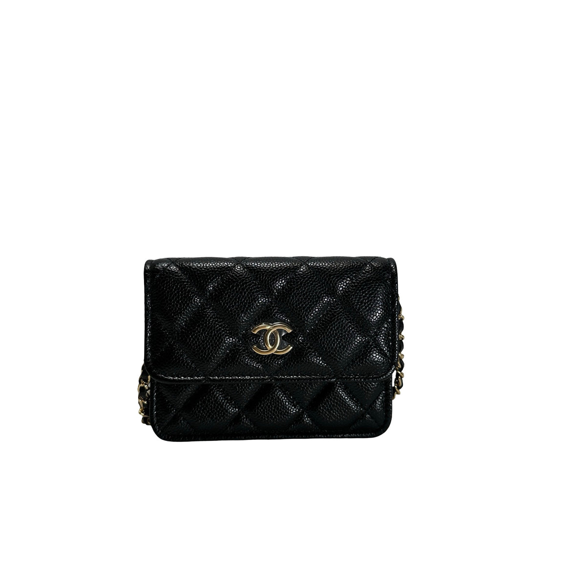 Used CHANEL Caviar Quilted Mini Flap Bag Chain Shoulder Bag Black Gold hardware