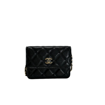 Used CHANEL Caviar Quilted Mini Flap Bag Chain Shoulder Bag Black Gold hardware