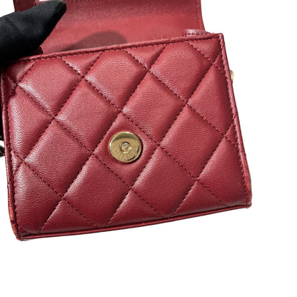 Used CHANEL Lambskin Leather Mini Handle Mini Bag GHW Red