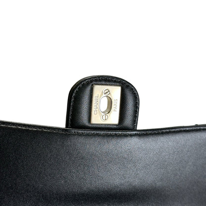 Used CHANEL Quilted Leather Mini Flap Bag with Top Handle Handbag Black