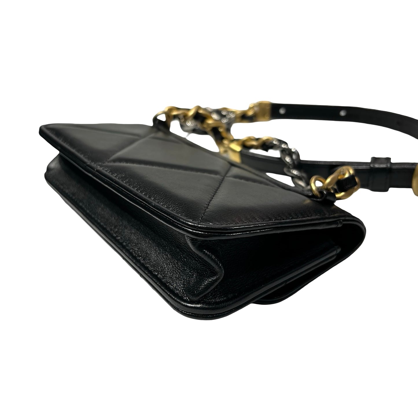 Used CHANEL Lambskin Leather 19 Belt Cross Body Bag Black GHW