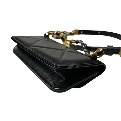 Used CHANEL Lambskin Leather 19 Belt Cross Body Bag Black GHW