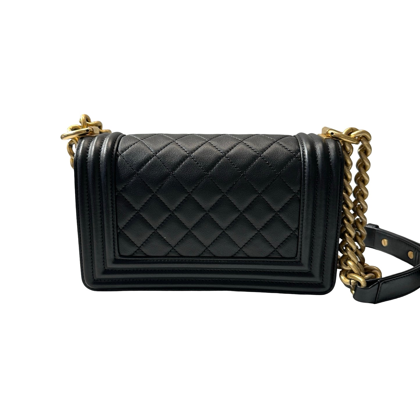 Used CHANEL Lambskin Leather Boy 20cm Shoulder Bag Black GHW