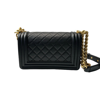 Used CHANEL Lambskin Leather Boy 20cm Shoulder Bag Black GHW