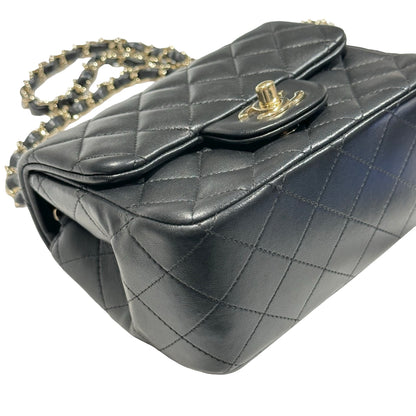 Used CHANEL Lambskin Leather Mini Flap 17cm Cross Body Bag Black GHW
