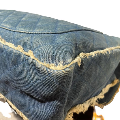 Used CHANEL Denim Matelasse Single Flap Chain Shoulder Bag Light Blue GHW