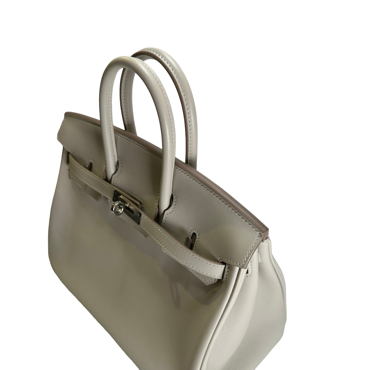 Used HERMES Swift Leather Birkin 25 Handbag Grey PHW