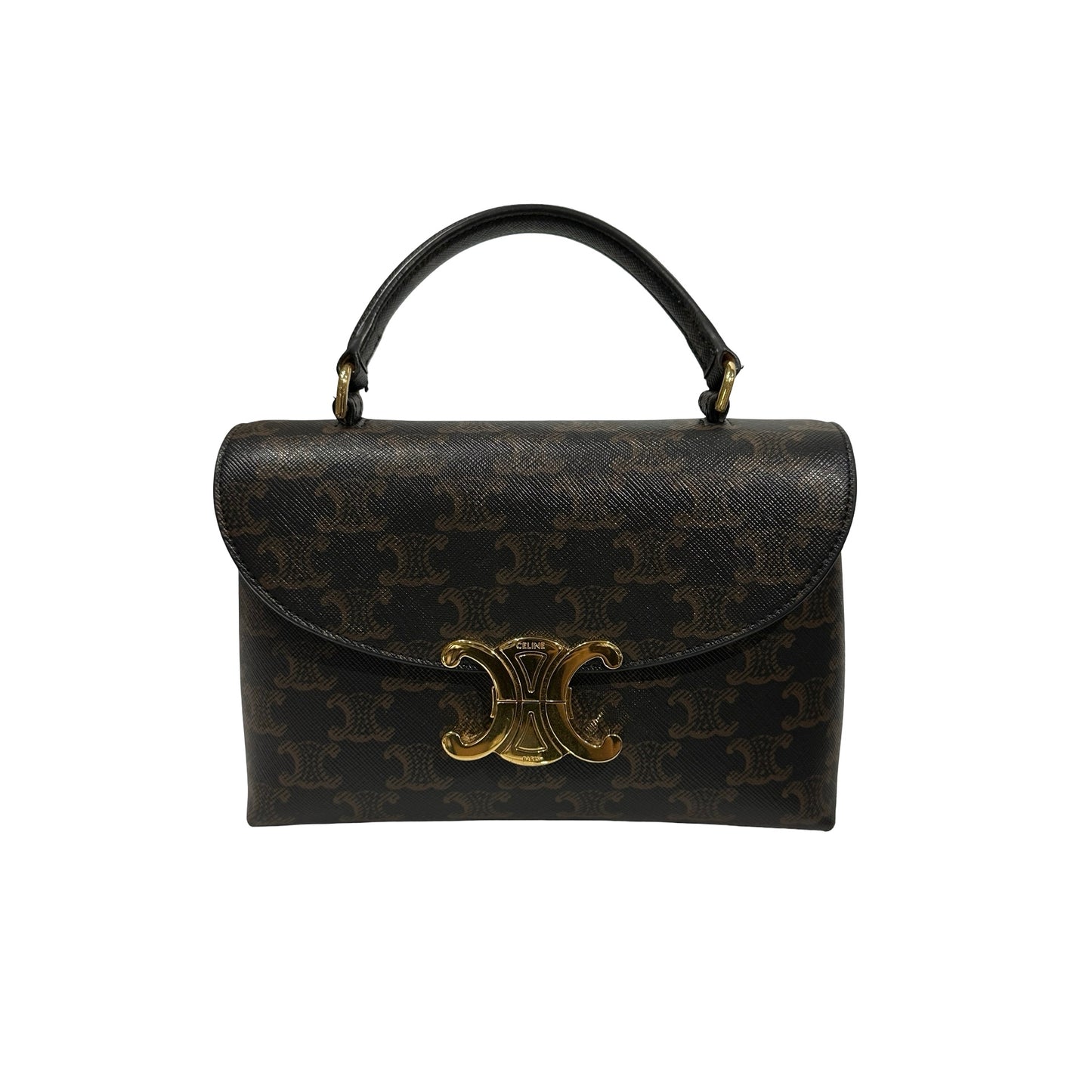 Used Céline TRIOMPHE Canvas Teen Nino Shoulder Bag GHW Brown