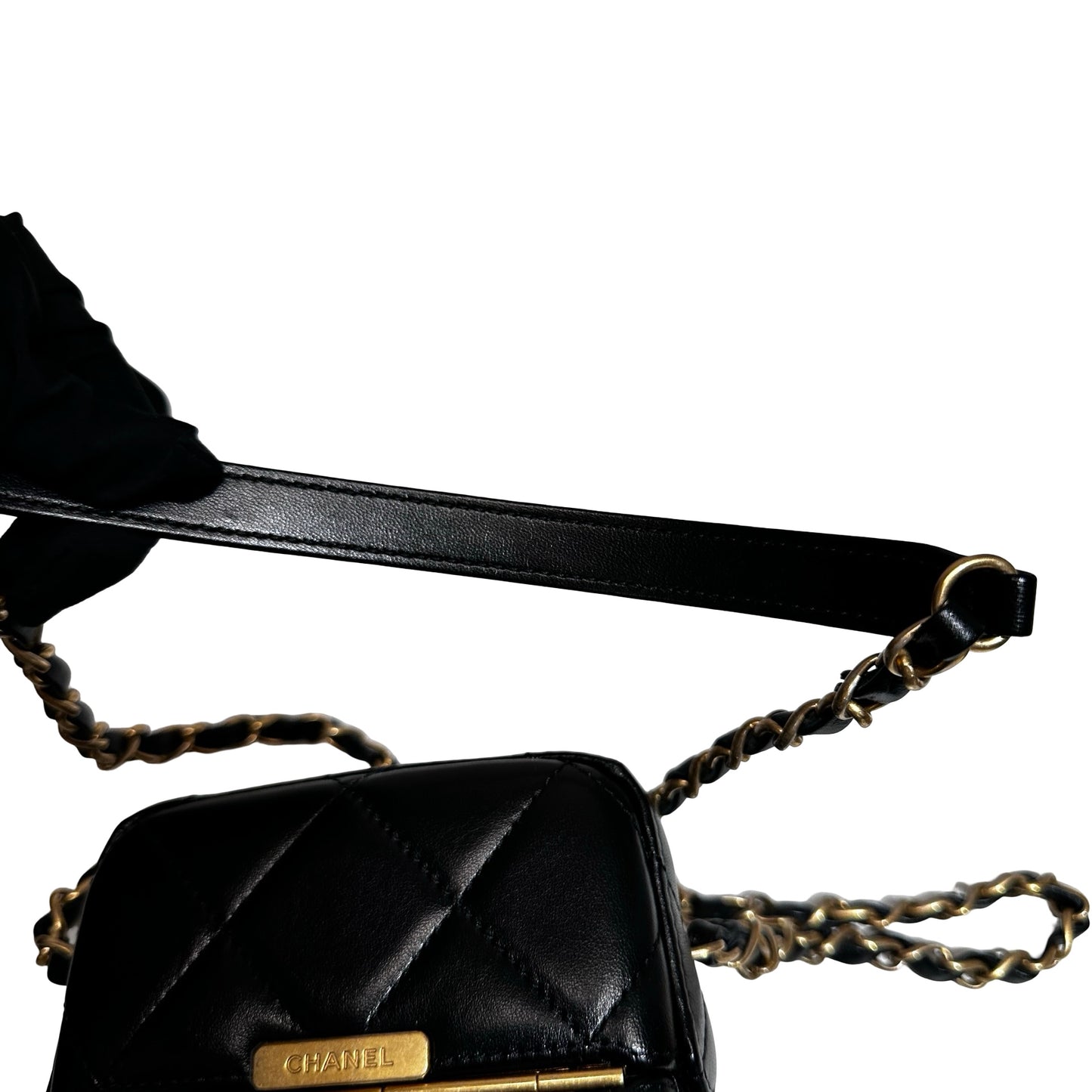 Used CHANEL Lambskin Leather Plexi Box Shoulder Bag Black GHW
