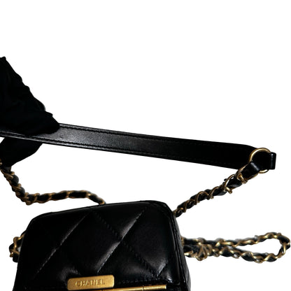 Used CHANEL Lambskin Leather Plexi Box Shoulder Bag Black GHW