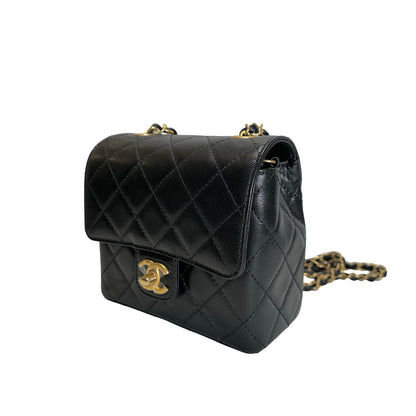 Used CHANEL Quilted Mini Flap Bag Chain Shoulder Bag Black Gold