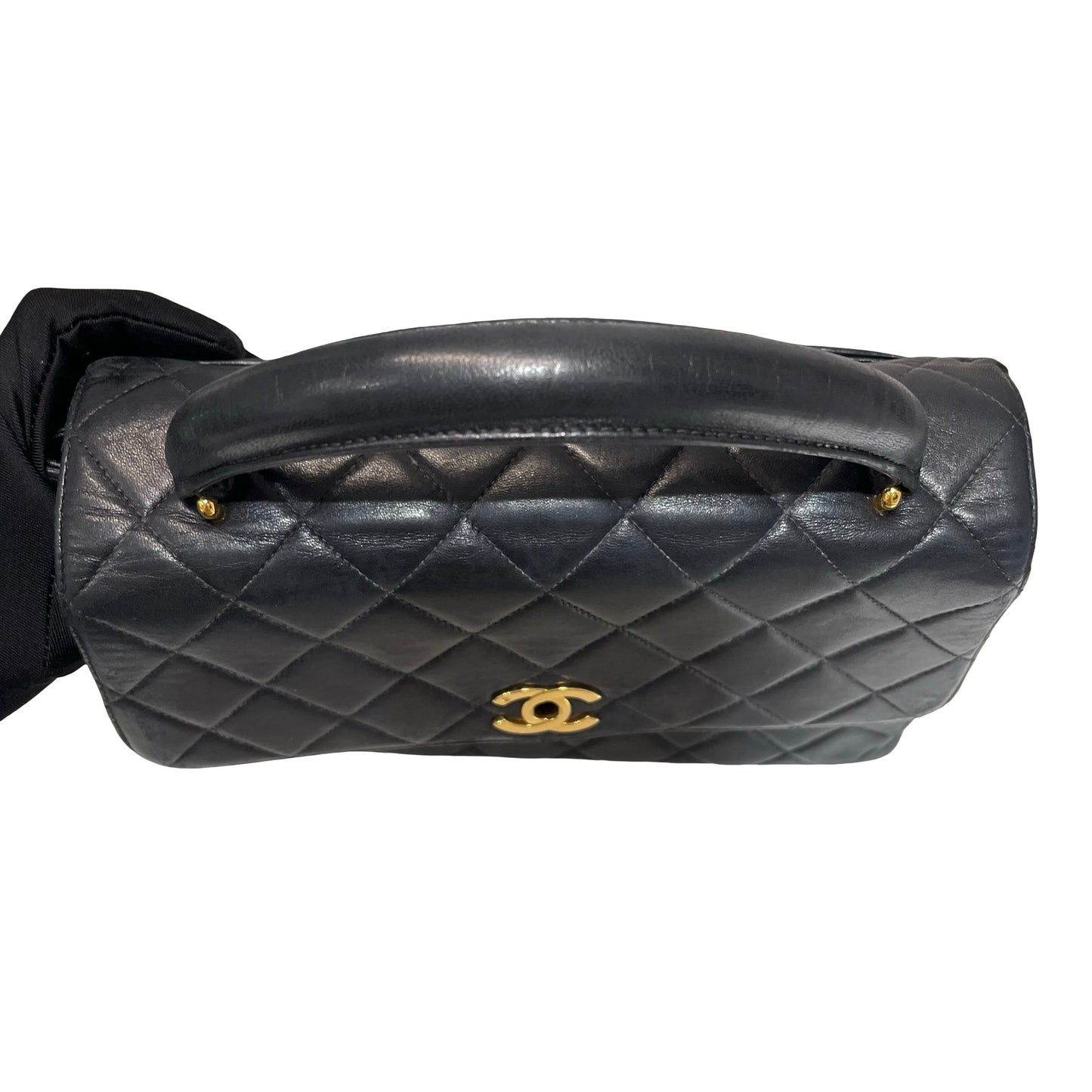 Used CHANEL Lambskin Leather Used CHANEL Lambskin Leather Vintage Flap with Top Handle Handbag Pink