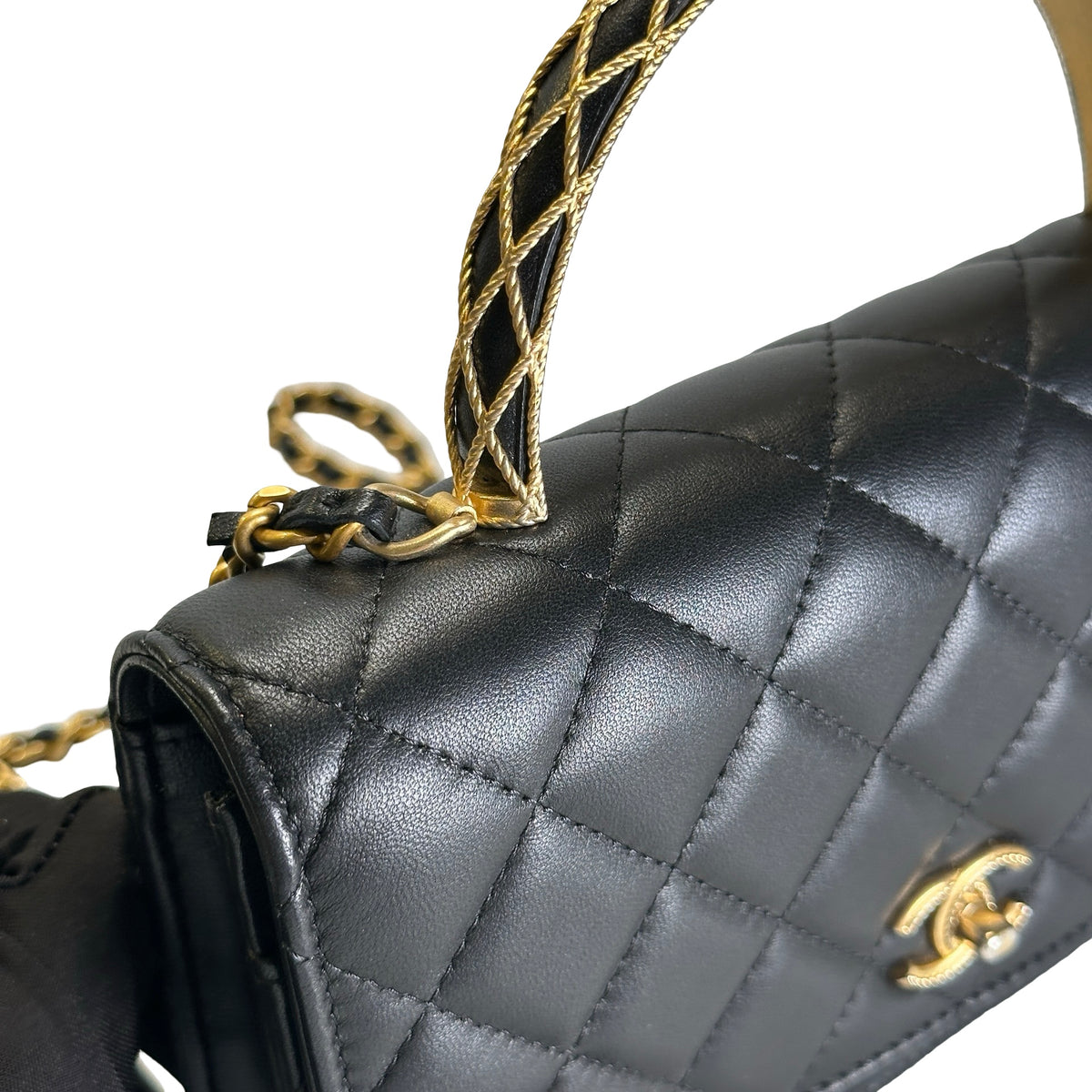 Used CHANEL Quilted Leather Wallet on Chain Wallet on chain Black Gold