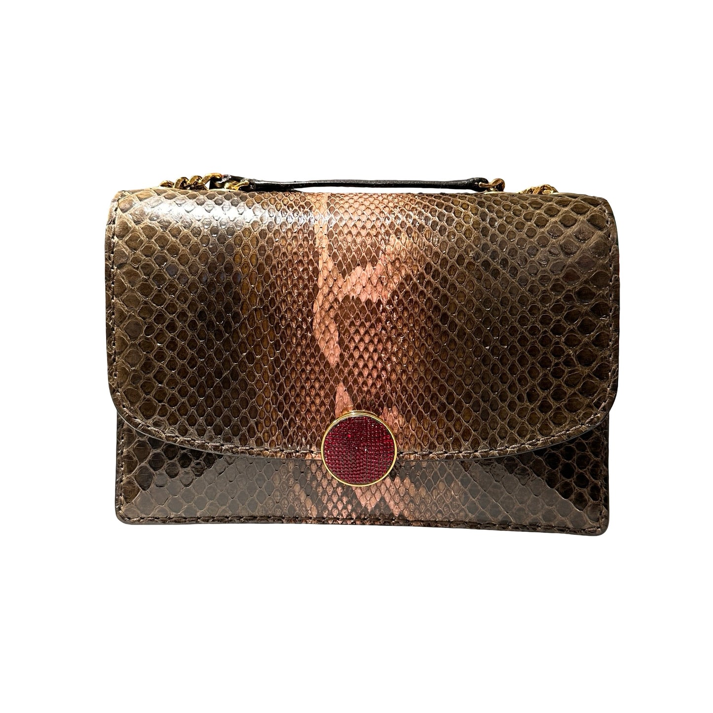 Used MARC JACOBS Snake Skin Chain Shoulder Shoulder Bag Brown