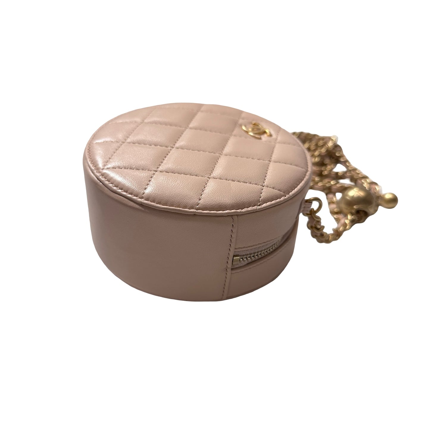 Used CHANEL Lambskin Leather Chain with Gold Ball Cross Body Bag Pink GHW