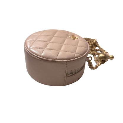 Used CHANEL Lambskin Leather Chain with Gold Ball Cross Body Bag Pink GHW