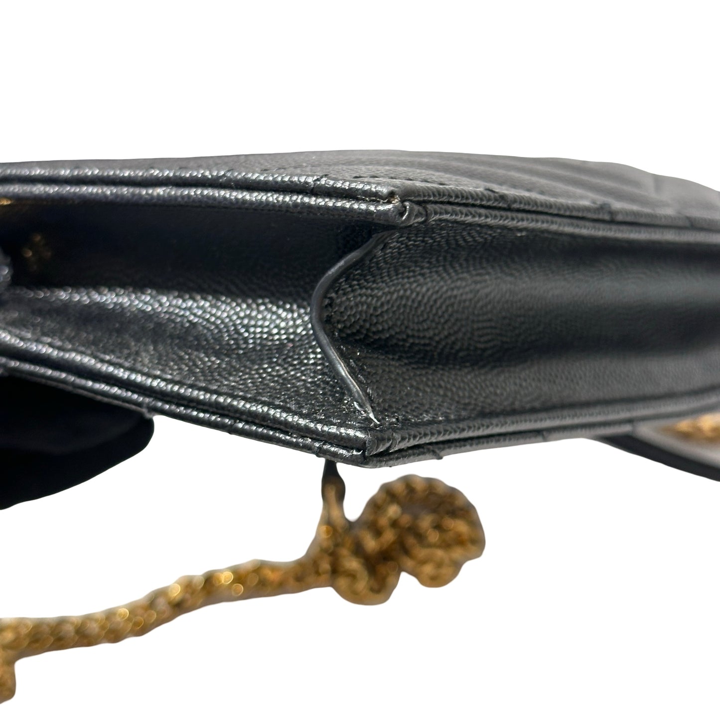 Used SAINT LAURENT Calfskin Leather ENVELOPE WOC Cross Body Bag Black GHW