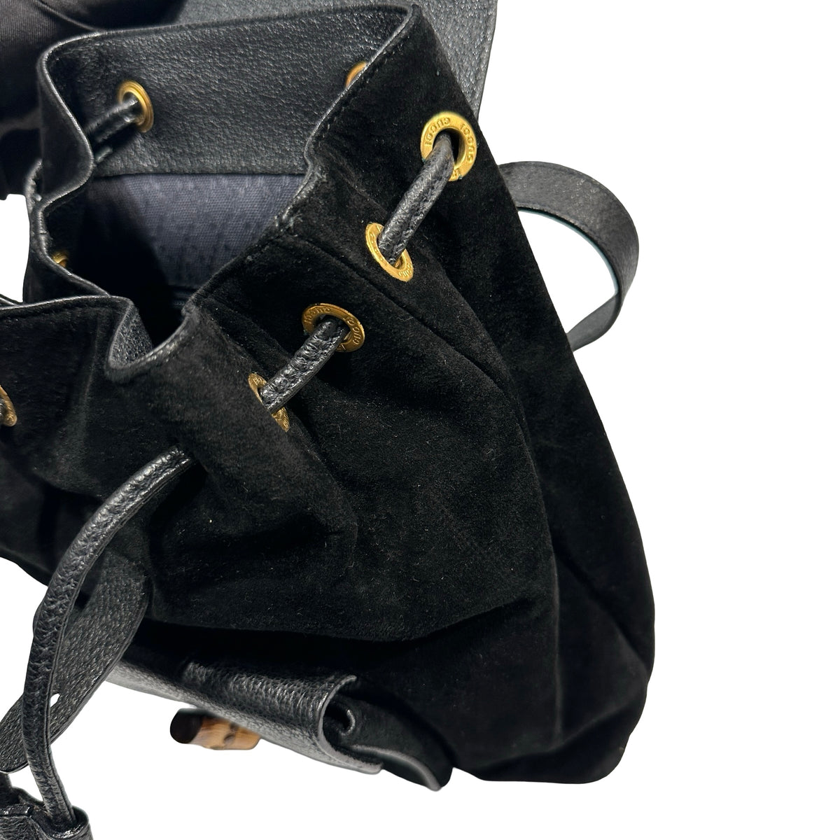Used GUCCI Suede Leather Bamboo Bamboo Suede Backpack Backpack Black