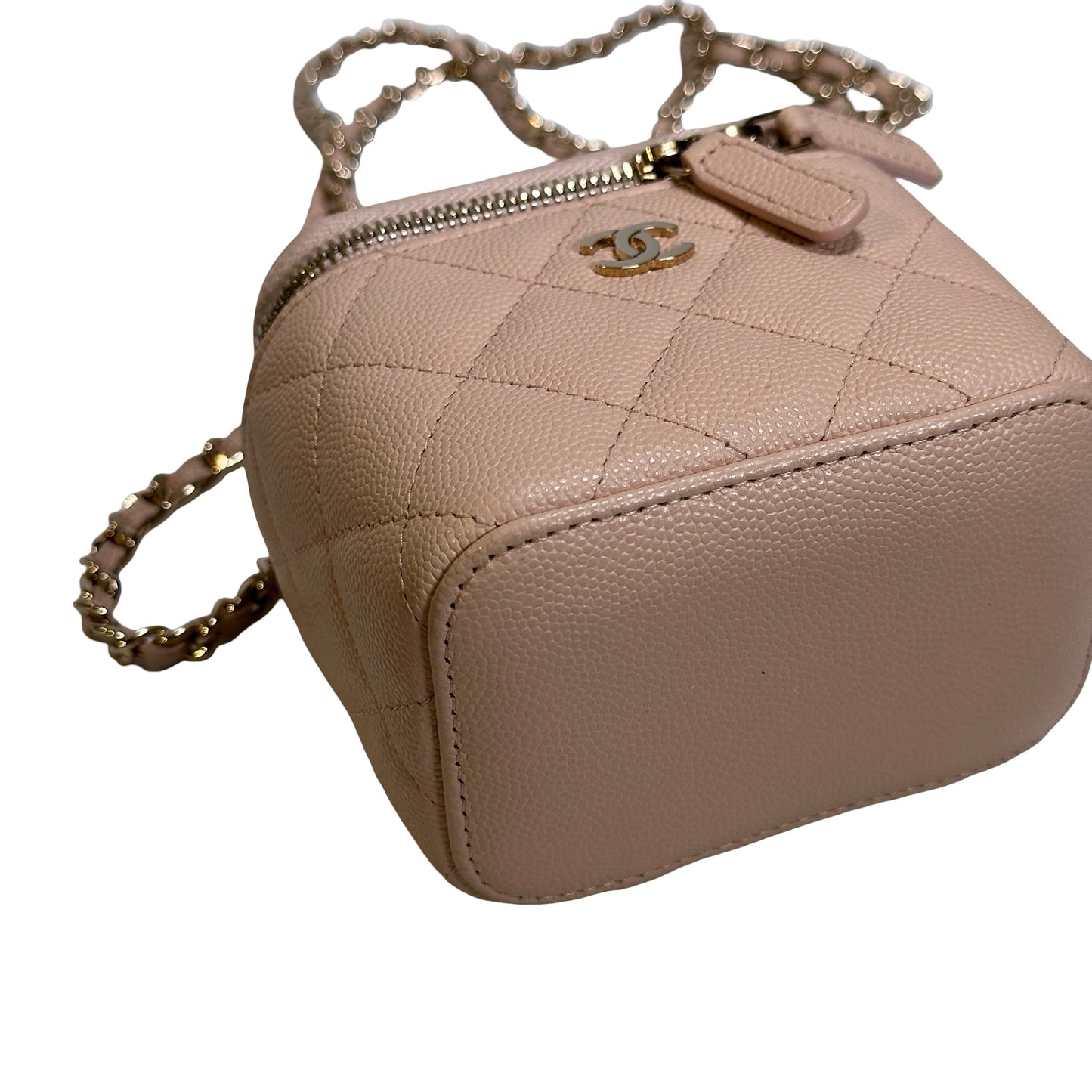 Used CHANEL Caviar Quilted Mini Vanity with Classic Chain Vanity case Beige Light Pink