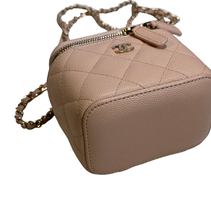 Used CHANEL Caviar Quilted Mini Vanity with Classic Chain Vanity case Beige Light Pink