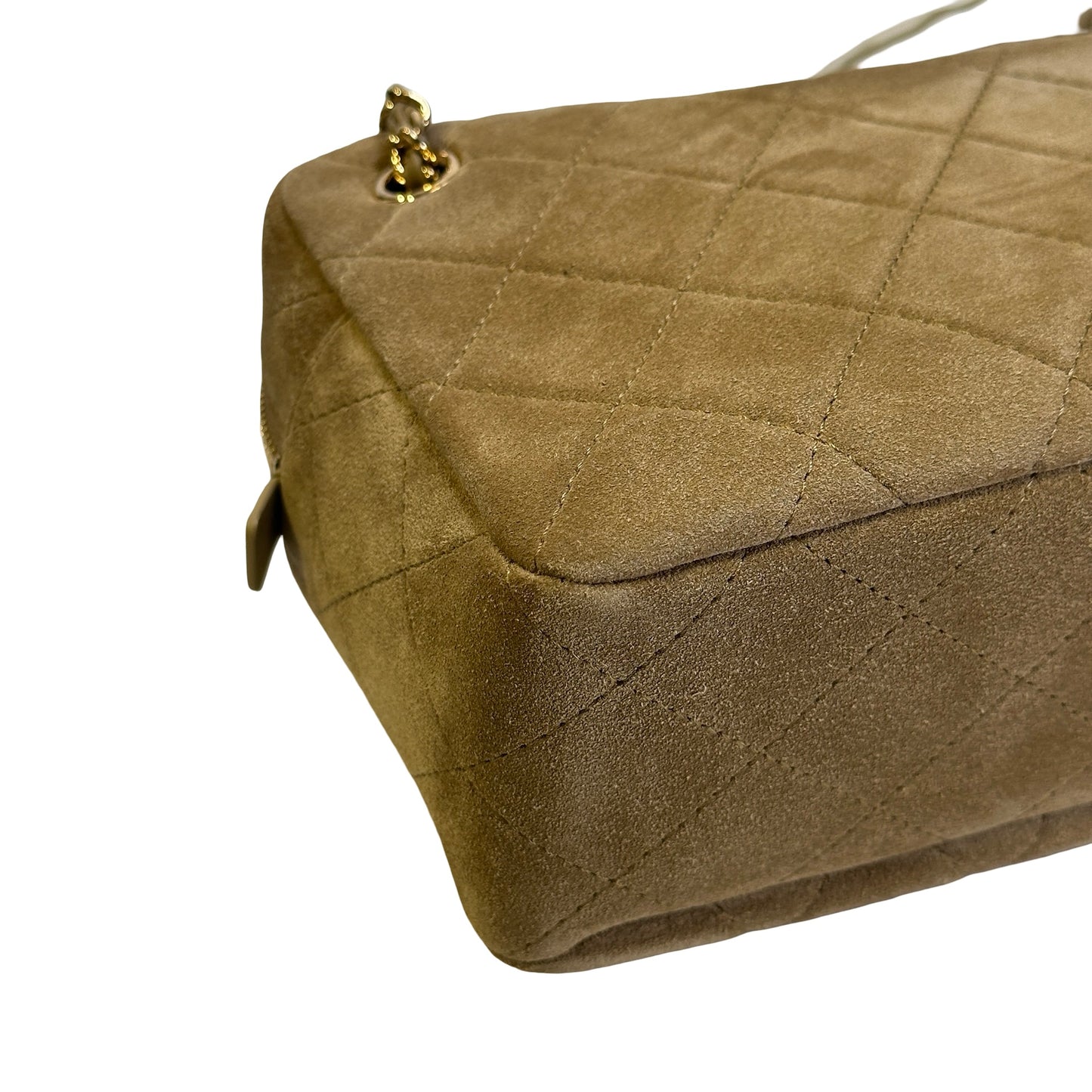Brand New CHANEL Quilted Suede Camera Case Camera Bag Khaki Gold