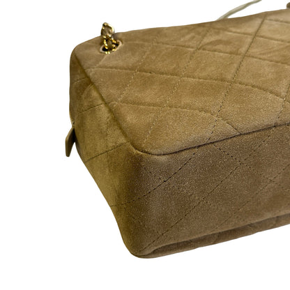 Brand New CHANEL Quilted Suede Camera Case Camera Bag Khaki Gold
