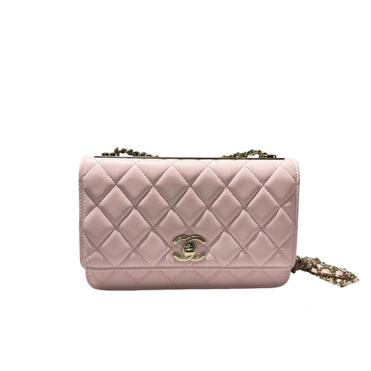 Used CHANEL Lambskin Leather WOC Cross Body Bag Pink GHW