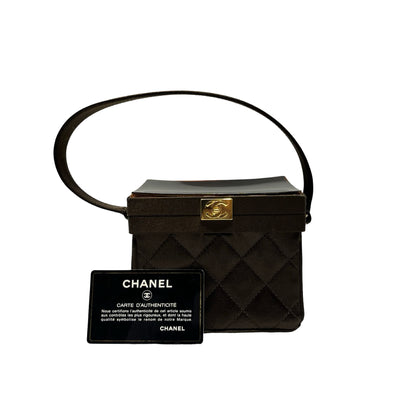 Used Chanel Velvet Vintage Vanity Box Clutch Brown GHW