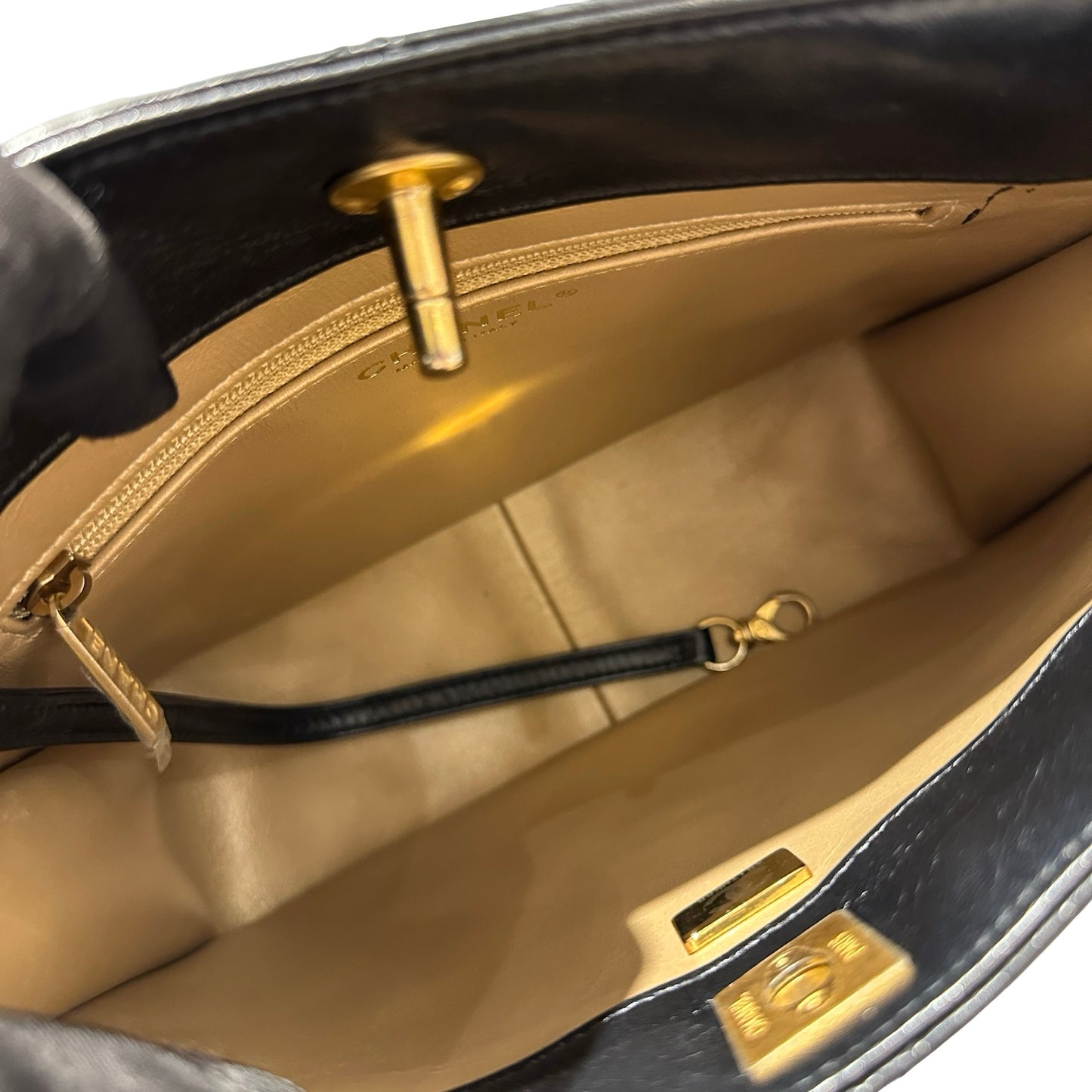 Used CHANEL Lambskin 22PHobo Bag Shoulder Bag Black Gold