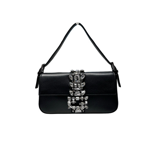 Used FENDI Crystal Shoulder Bag Black PHW