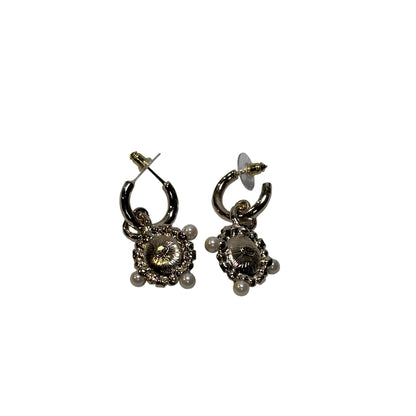 Used CHANEL Platinum Earrings Black GHW