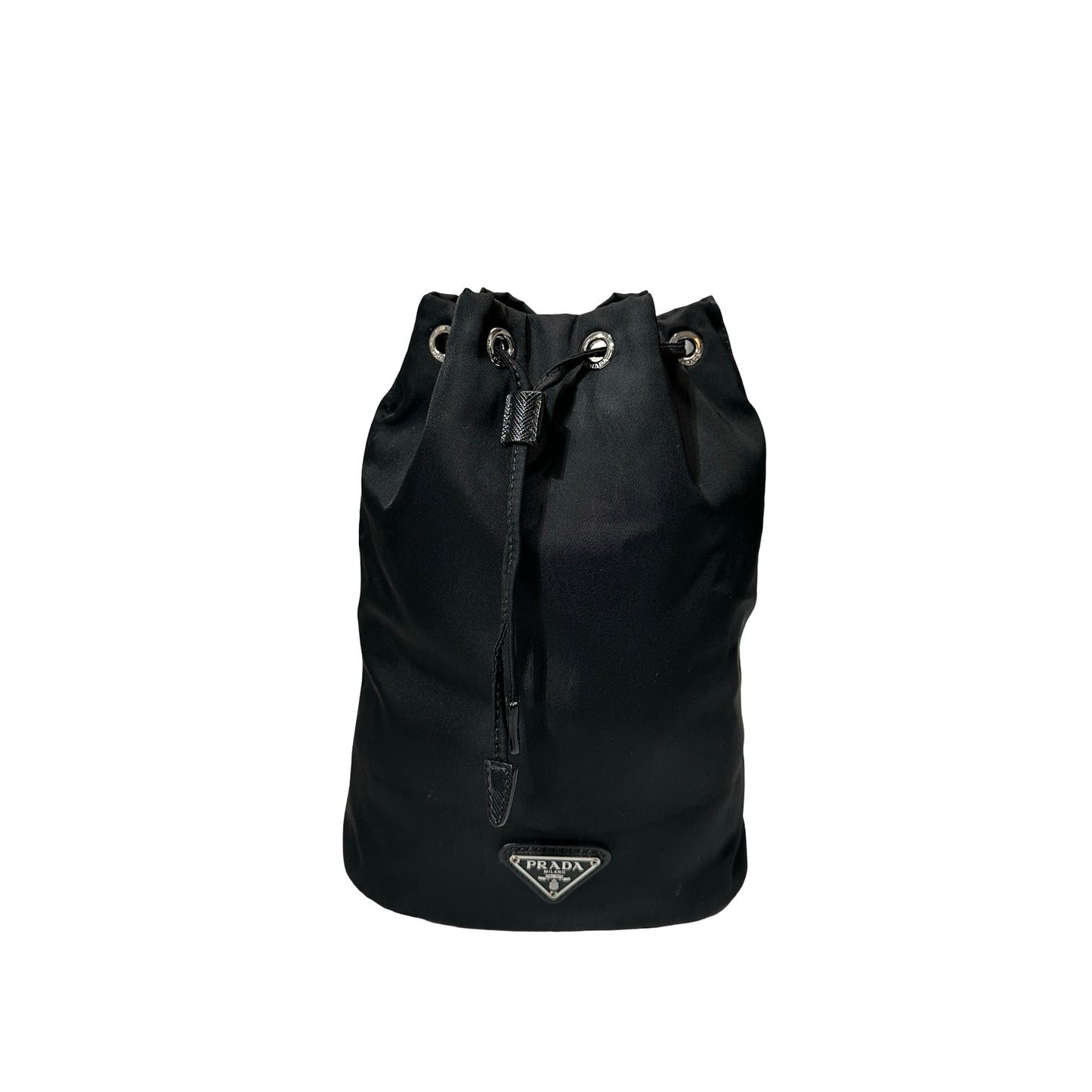 Used PRADA Nylon Re-Nylon Pouch Bucket Bag Black PHW