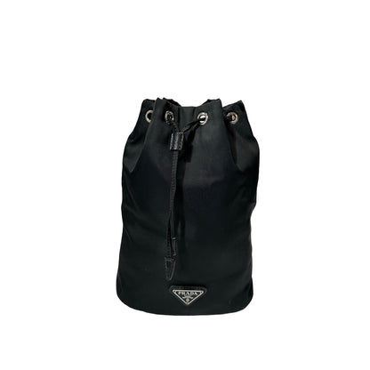 Used PRADA Nylon Re-Nylon Pouch Bucket Bag Black PHW