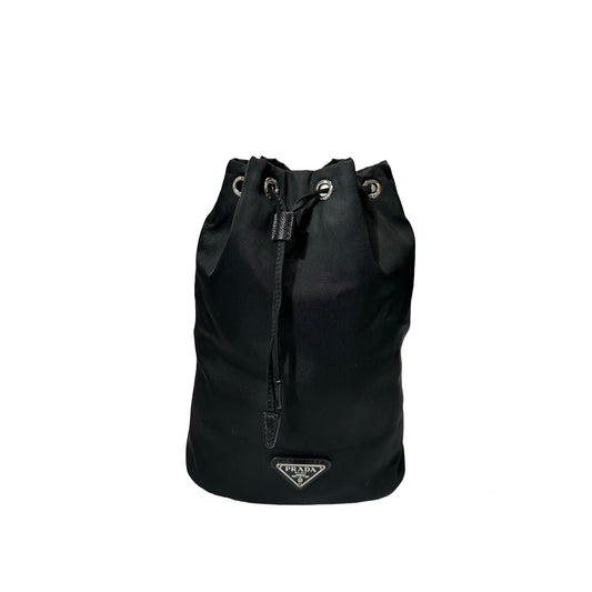 Used PRADA Nylon Re-Nylon Pouch Bucket Bag Black PHW