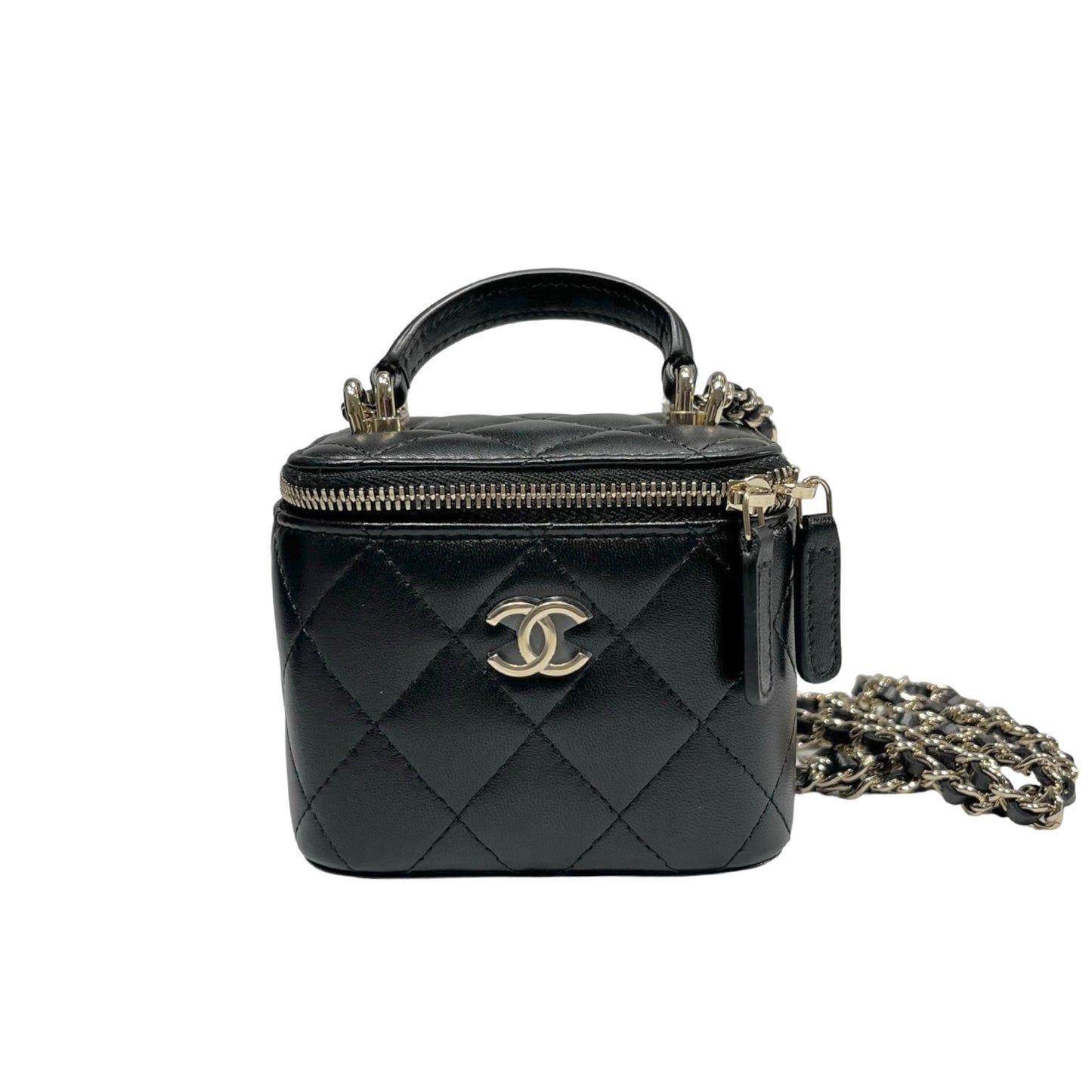 Used CHANEL Lambskin Leather VANITY CASE with COCO CHAIN Cross Body Bag Black GHW