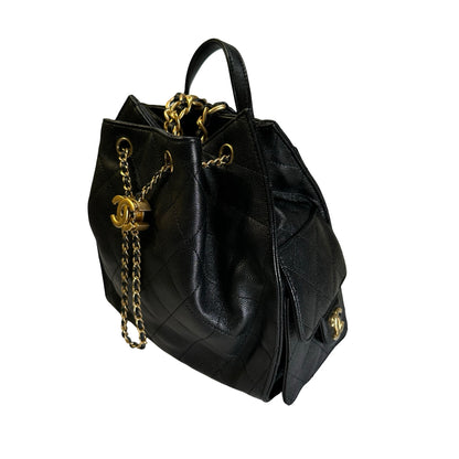 Used CHANEL Caviar Quilted 25 Backpack Backpack Black Gold