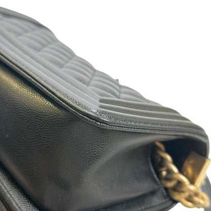 Used CHANEL Quilted Caviar Boy Bag Chain Shoulder Bag Black GHW