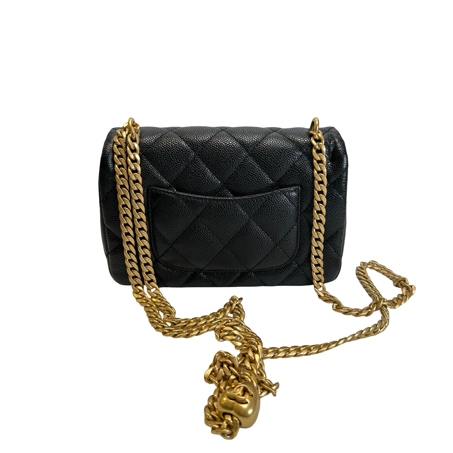 Used CHANEL Caviar Quilted Mini Flap Bag Chain Shoulder Bag Black Gold