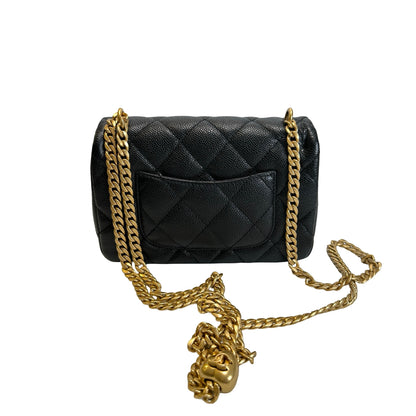 Used CHANEL Caviar Quilted Mini Flap Bag Chain Shoulder Bag Black Gold