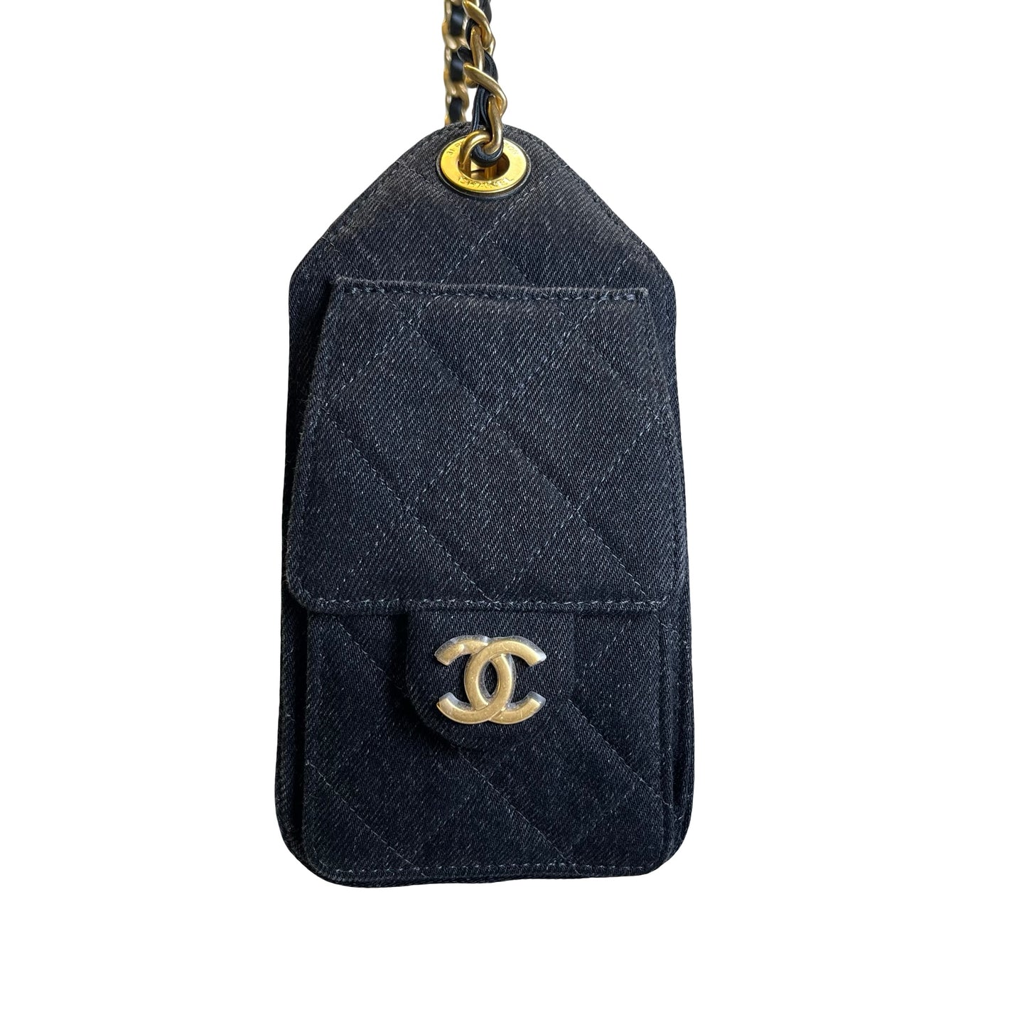 Used CHANEL Denim 26P Mini 25 Bag Shoulder Bag Black Gold