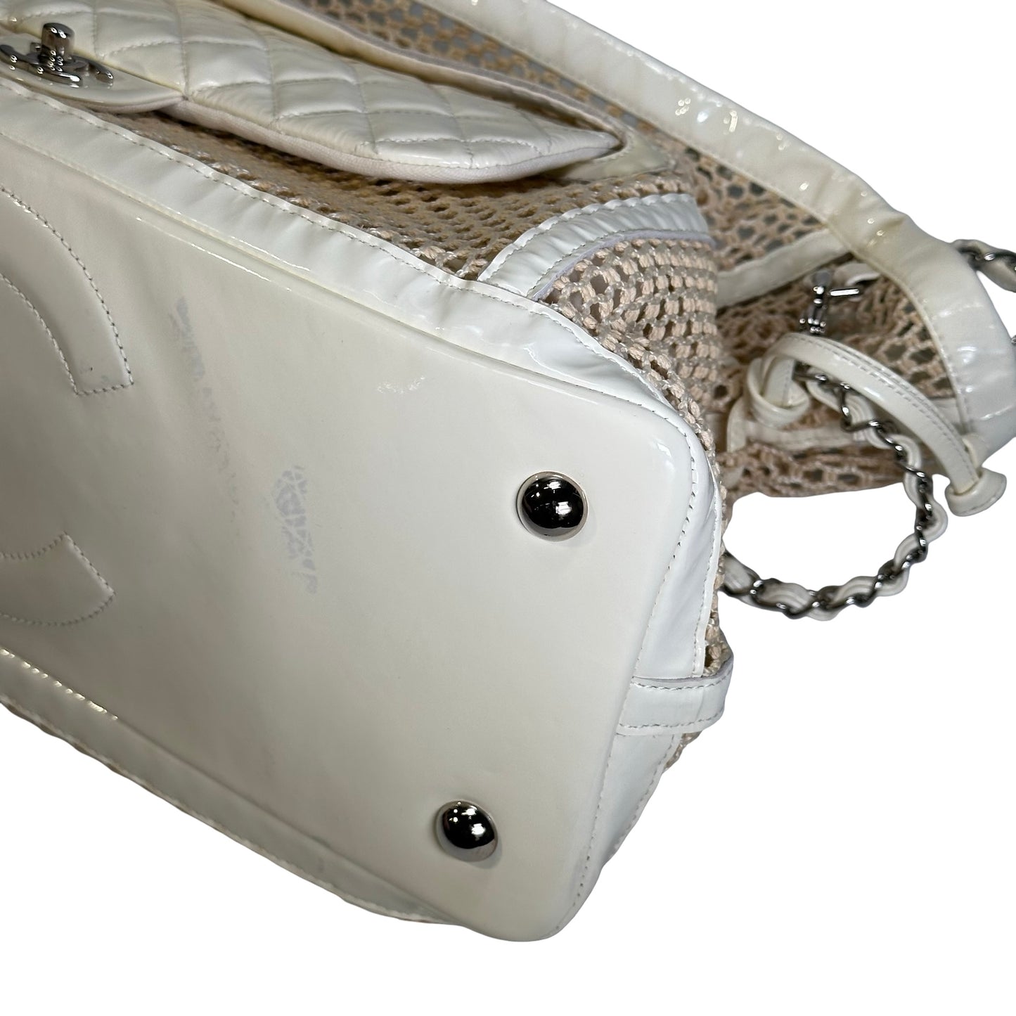 Used CHANEL Net Quilted Classic Flap Net Bag Shoulder Bag White Silver