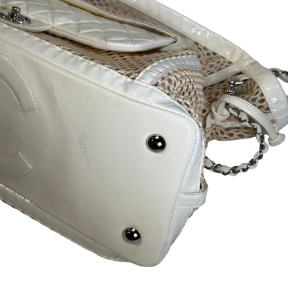 Used CHANEL Net Quilted Classic Flap Net Bag Shoulder Bag White Silver