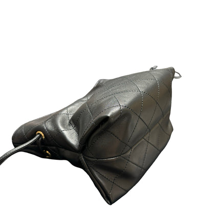 Brand New CHANEL Quilted Leather Gabrielle Hobo Bucket Bag Black Gold