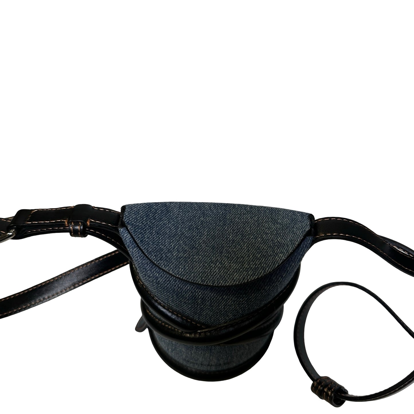 Used ALEXANDER MCQUEEN Denim Leather The Curve Shoulder Bag Navy Blue Black