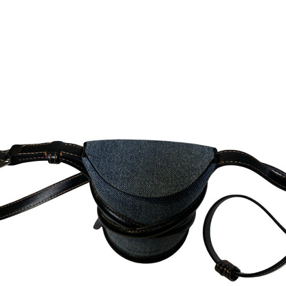 Used ALEXANDER MCQUEEN Denim Leather The Curve Shoulder Bag Navy Blue Black